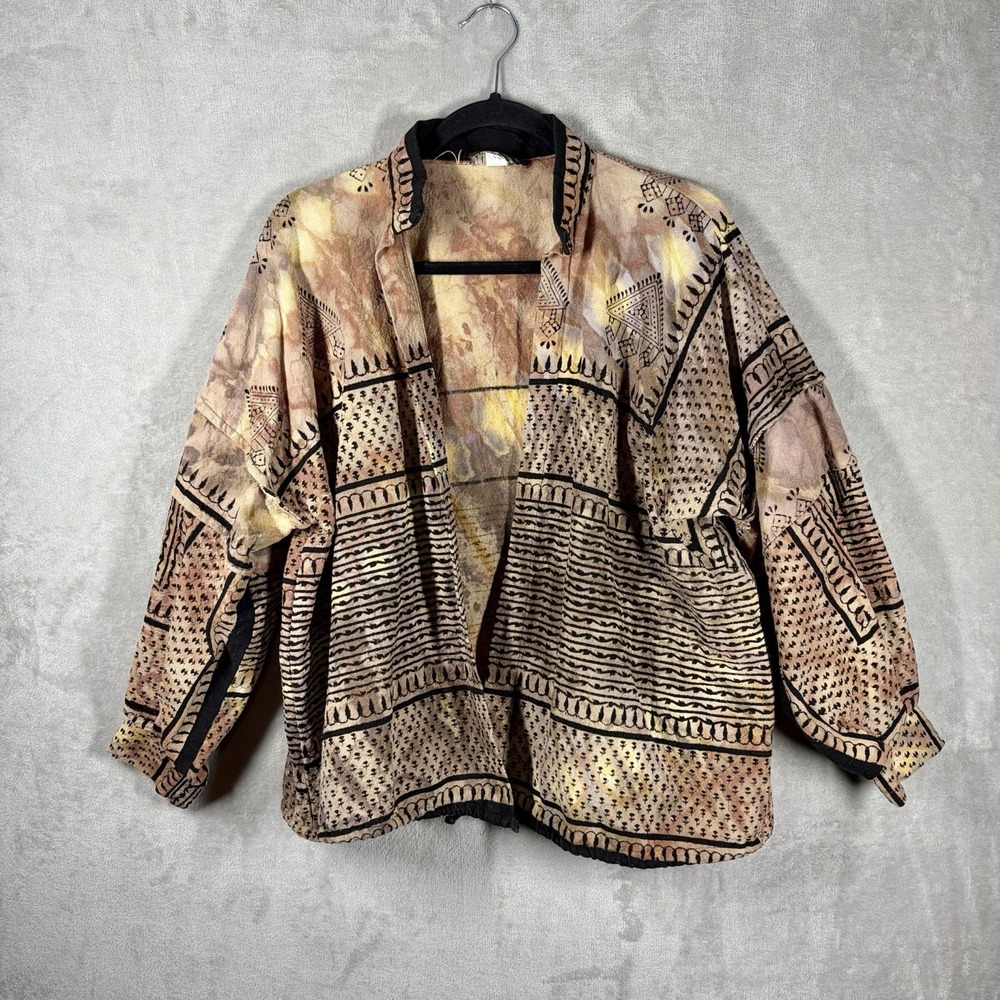 VTG Ann Maurice Geometric Open Front Jacket OS Boho Lagenlook Earthy Whimsical